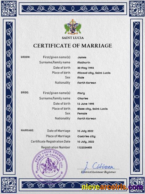 Saint Lucia marriage certificate